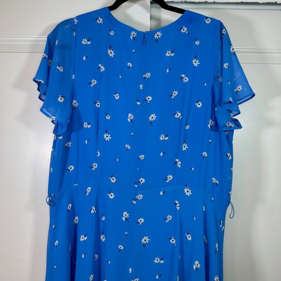 Blue Chiffon Scattered Floral Button Front Midi Dress 16 - Picture 12 of 15
